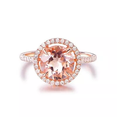 Round Cut Morganite Halo Ring In 925 Sterling Silver 14k Rose Gold Plated Ring • $79.90