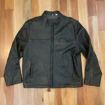 Alfani Men's Soft Lamb Leather Jacket Black Full Zip Size Large Cafe Moto Jacket • $37.34