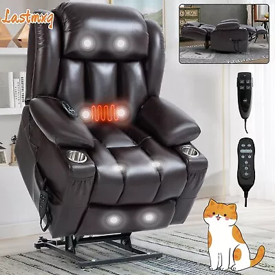 Dual Motor Infinite Position Leatheraire Power Lift Recliner Chair Cup Holders • $569