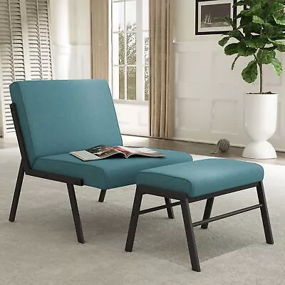 Modern Upholstered Accent Chair With Ottoman Linen Sofa Chair And Footstool • $140.91