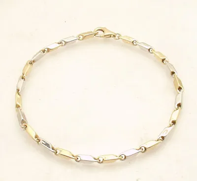 Unisex Edged Bullet Style Link Bracelet Real 14K Yellow White Two-Tone Gold • $506