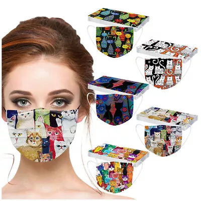 10/50 PCS 3 Layer Quality Disposable Face Mask Cat Print Fashion Mask AU Stock • $13.20