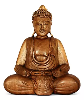 12  Wooden Meditating Buddha Statue Hand Carved Sculpture Figurine Wood Decor DM • $119.99