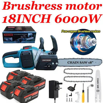 18 -4  Cordless Brushless Chainsaw Powerful Wood Cutter Saw Batteries For Makita • £49.99