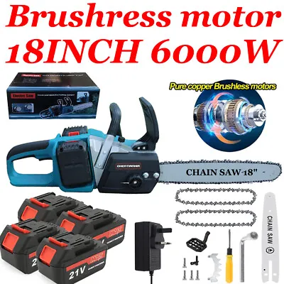 18 -4  Electric Cordless Chainsaw Powerful Wood Cutter Saw +4 Battery For Makita • £35.99