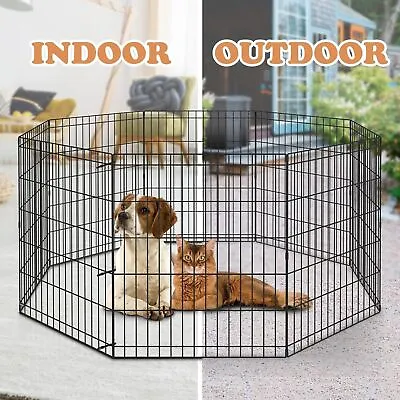 24/30/36/42/48  Dog Playpen 8 Panels Exercise Cage Tall Pet Pen Crate Dog Fence  • $37.58