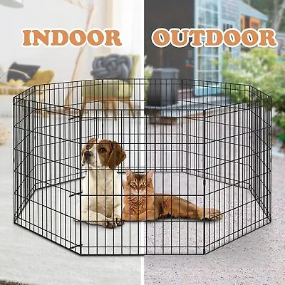 24 30 36 42 48  Dog Playpen Tall Large Crate Fence Pet Pen Exercise Cage 8 Panel • $42.58