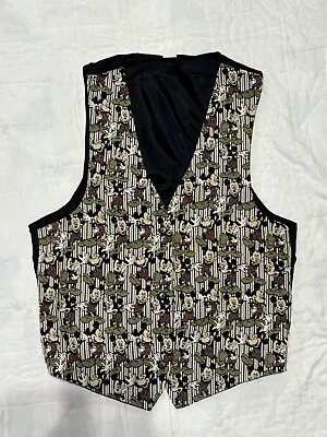 Vintage 90s Mickey Mouse Disney Theme Tapestry Vest Button Up Size Large • $25