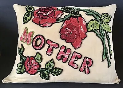 Vintage Feather Down MOTHER Throw Pillow Embroidered Floral Mother’s Day MCM • $42