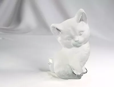 Vintage VIKING Cat Kitten Clear Frosted Glass Figurine Handmade 7  - Chip • $10