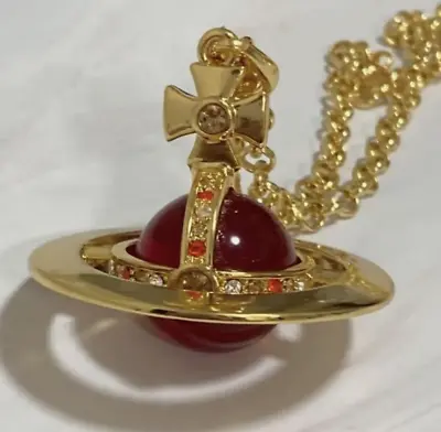 Vivienne Westwood Red Tone 3D Orb Gold Pendant Necklace With Packaging Box • $39.99