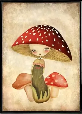 2 Sizes Darling Whimsical Fantasy Mushroom Girl Children's Canvas Print Poster • $8.39
