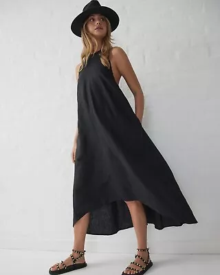 Decjuba Womans Black Linen Halter Neck Dress - Size 8 • $49
