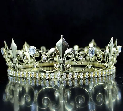 Medieval Theater King's Men's Gold Metal Hair Head Crown Tiara Fleur-De-Lis H920 • $27.99