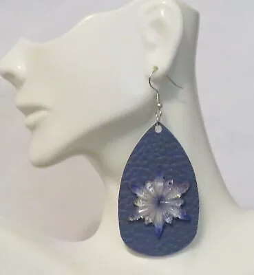 Starburst Resin Rhinestone - Yale Blue Teardrop Faux Leather 2.5  Dangle • $8.29