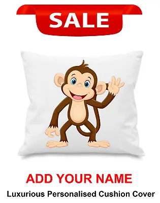 Personalised Monkey Cushion Case Cover 40x40 Cm Add Your Name Monkey Cushion • £5.99