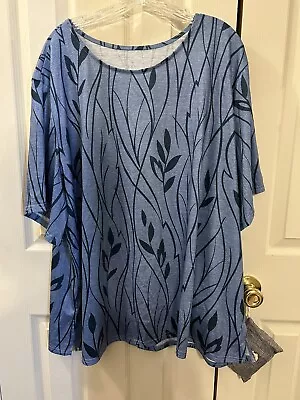 Women's HAICOM Top Slit Sides Runs Smaller Blue Black Short Sleeve Size 4XL • $9.99