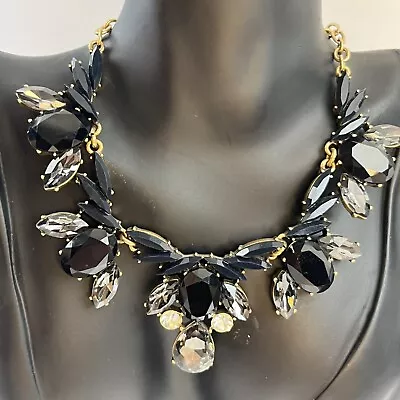 J Crew Black Rhinestone Collar Statement Necklace 16in Goldtone Chunky Pre-owned • $24.99