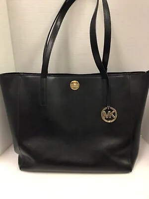 MICHAEL KORS Rivington Black Tote Bag Turn Lock Logo Hanging Charm • $62.10