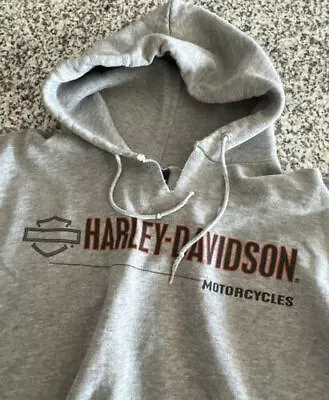 Vtg Harley Davidson Hoodie Gray Sweatshirt Motorcycle Shield Large Distressed • $52.08