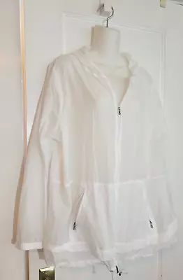 J JILL FIT White Windbreaker JACKET W/ Hood Size XL Lightweight Packable • $20