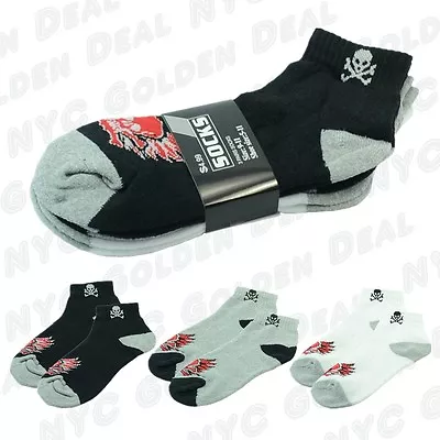 3 Pairs Ankle/Quarter Crew Mens Socks Cotton Low Cut Size 9-13 Skull • $6.99