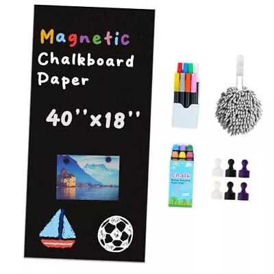 Magnetic Chalkboard Contact Paper For Wall 40  X 18  Self Black-40'' × 18'' • $39.68