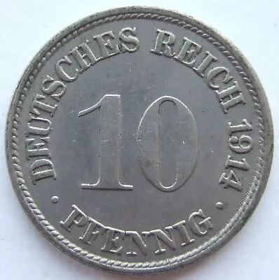 Coin German Empire Empire 10 Pfennig 1914 F In Excellent • £7.16