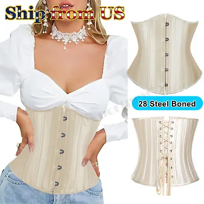 Halloween Heavy Duty Steel Boned Velvet Waist Trainer Under Bust Bustier Corset • $19.89