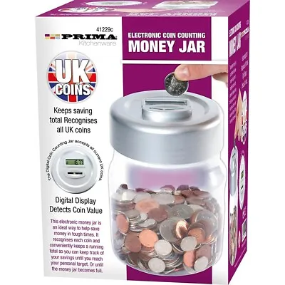 Digital Coin Counter LCD Display Jumbo Jar Sorter Money Box Counts Coins Xmas • £11.95