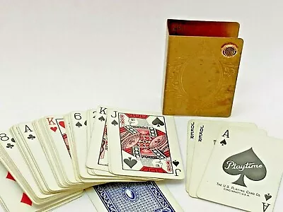 Playtime US American Legion Miniature Playing Cards Gold Metal Case Vintage  • $13.64