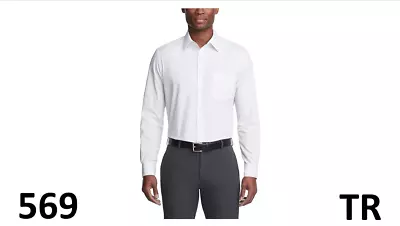 Van Heusen Men' Regular Fit Poplin Solid Dress Shirt White 18.5 Neck Size XXL • $18.40