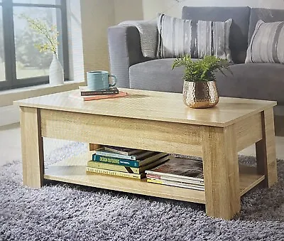 Oak Wooden Coffee Table With Storage Lift Top Up Drawer • £60