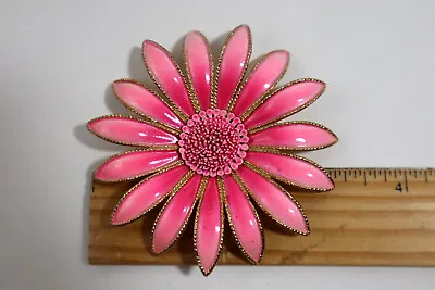 Vintage LARGE Enamel Flower Pin Brooch Petal Pink Beautiful Retro Statement • $19.99