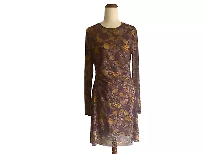 & Other Stories Floral Midi Dress Size US 12 EUR 44 Purple Micro Flowers Bodycon • $39.99