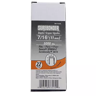300-716-5M Narrow Crown 22 Gauge Upholstery Staples - 7/16  Length - 5000 Count • $9.99