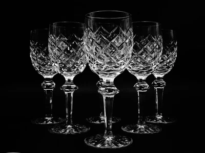 $250 • Buy 6 Waterford Crystal  Powerscourt  6 Oz. Claret Wine Glasses ~ Made In Ireland