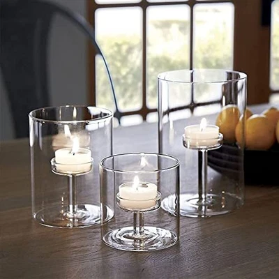 £28.97 • Buy Hurricane Candle Holders Glass Tea Light Candle Holders Pillar Candles Set Of 3