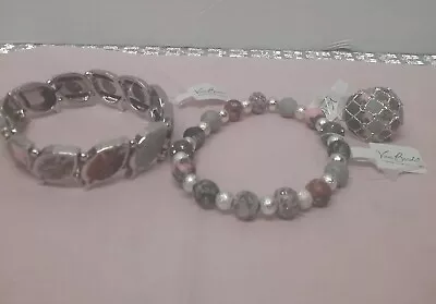 Lot Of 3 Viva Beads Stretch Bracelets And Ring Color Gray Silver Black New • $8