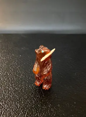 Native Zuni Carved Amber Bear Fetish By Andres Quandelacy • $175