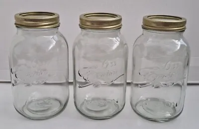 £10.99 • Buy 3 X Eerin Mason Jars Screw Top Storage Kitchen Arts Crafts - 1000ml - Gold Lid
