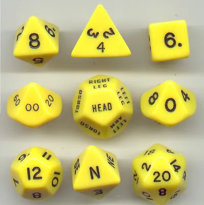 RPG Opaque Yellow Dice Cube 9pc D20 D12 D10 D8 D6 D4 Compass Hit Loc. • $10.20