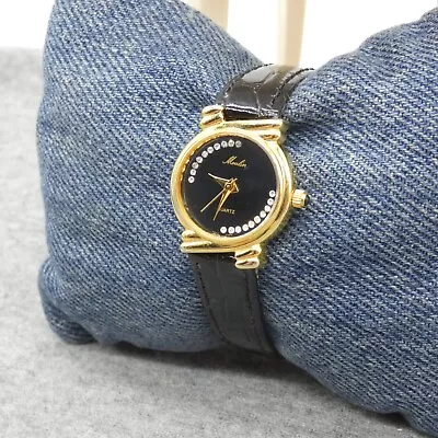 Moulin Ladies Watch Quartz Black Leather Band Round 24 Mm Gold Case Black Dial • $9.99