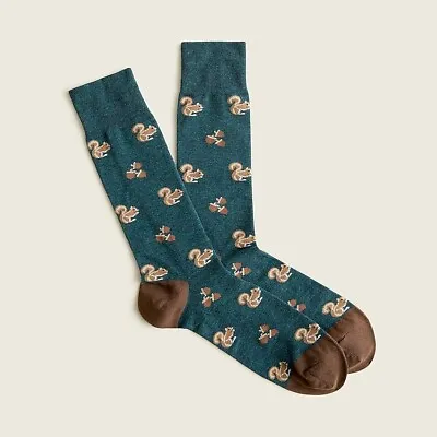 J. Crew Men's Patterned Trouser Socks ~ Dark Heather Blue Squirrel ~ OSFM~ NWT • $11.48