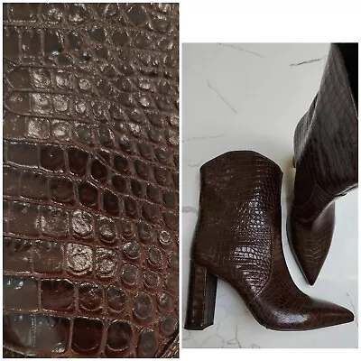 ❤️ 9 Crocodile ITALY Vera Gomma Geniune Leather Pointed Ankle  Boots Women Heels • $129.99