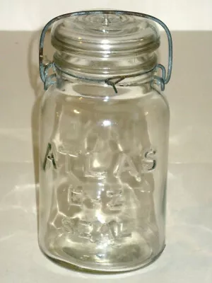 Vintage Atlas E-Z Seal Mason Jar! Wire Bale & Glass Lid! One Quart Canning Jar! • $19.99