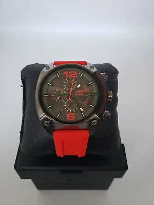 Diesel Mens Overflow Chronograph Gunmetal And Red Silicone 55mm Watch NIB DZ4481 • $98.49