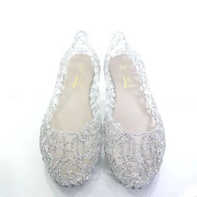 Glaze Alaska  SILVER Fashion Glitter Layered Lines Jelly Ballet Flats.PICK SIZE • $19.99