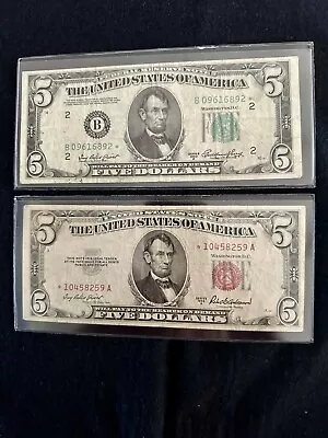 1950A $5 Dollar Bill Bank Of New York And 1953A $5 Dollar Bill 🌟STARS NOTES • $5.01