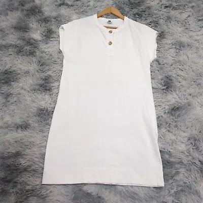 Bassike Womens White Organic Cotton Crew Neck Button Shift Mini Dress S Minimal • $39.95